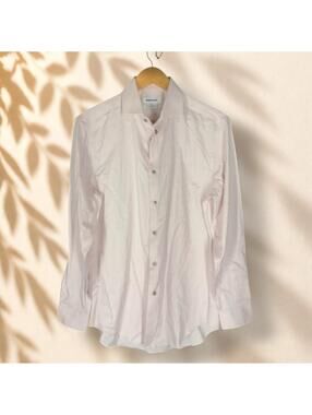 Calvin Klein Shirt Men M Medium Pink Button Up Infinite Wrinkle Free Slim Fit